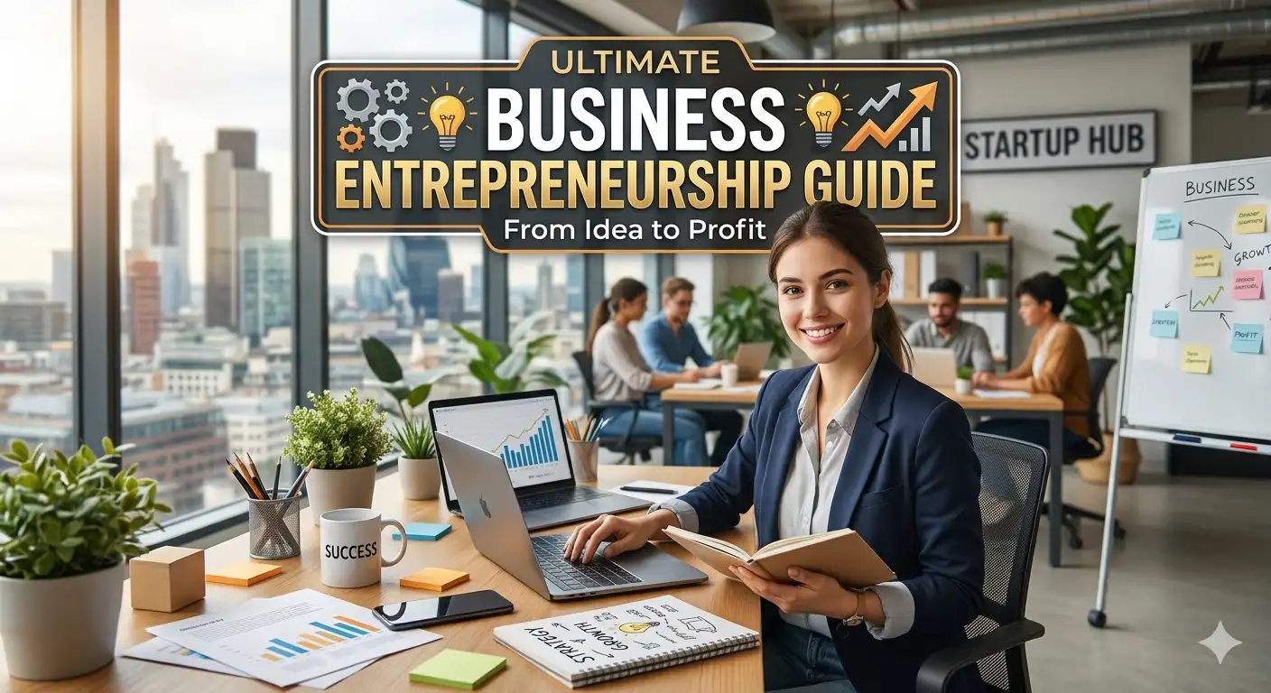 Business entrepreneurship guide from idea to profit concept