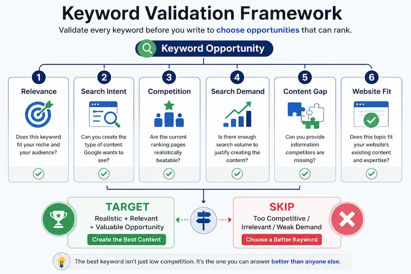 How to Find Low-Competition Keywords using a keyword validation checklist