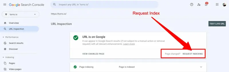 using google search console url inspection tool